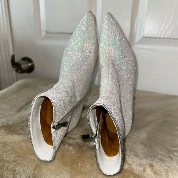 Sequin Glitter Ankle Boots Clear Sparkly Pointed Toe Block High Heel Shiny Boots - Picture 14 of 16